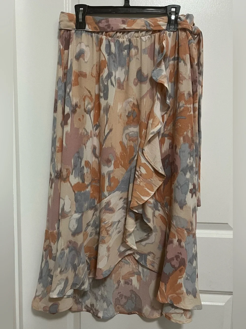 Madison + Hudson Abstract Floral Ruffle Wrap Midi Skirt Size M